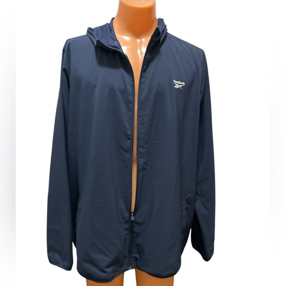 Reebok Men's Training Essentials Jacket Lightweight Full Zip Hooded Navy 2XL NWT - Picture 4 of 13